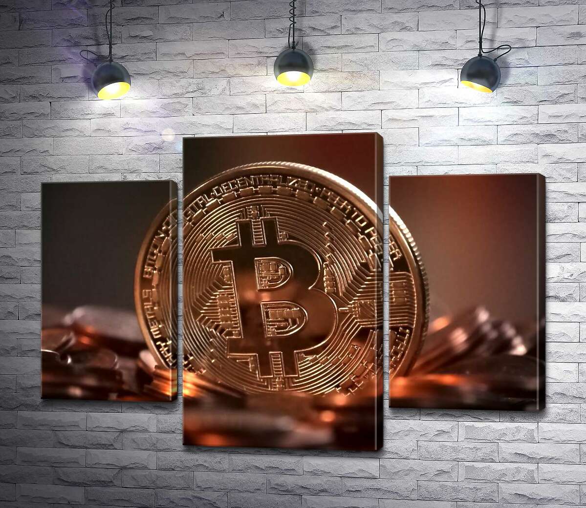модульная картина Светящаяся поверхность узоров на монете биткоина (Модуль №10)