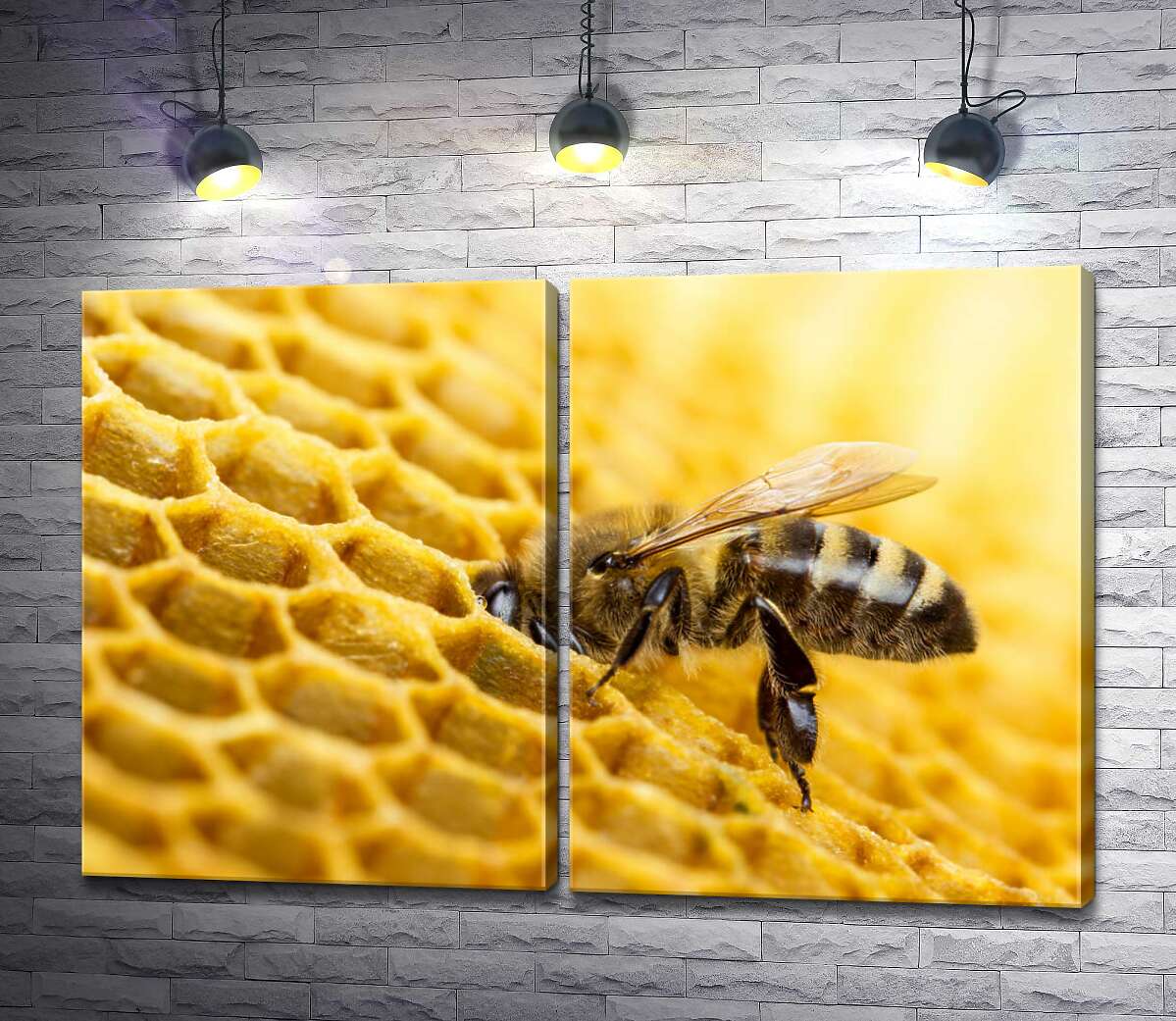 модульная картина Старательная пчела наполняет соту нектаром