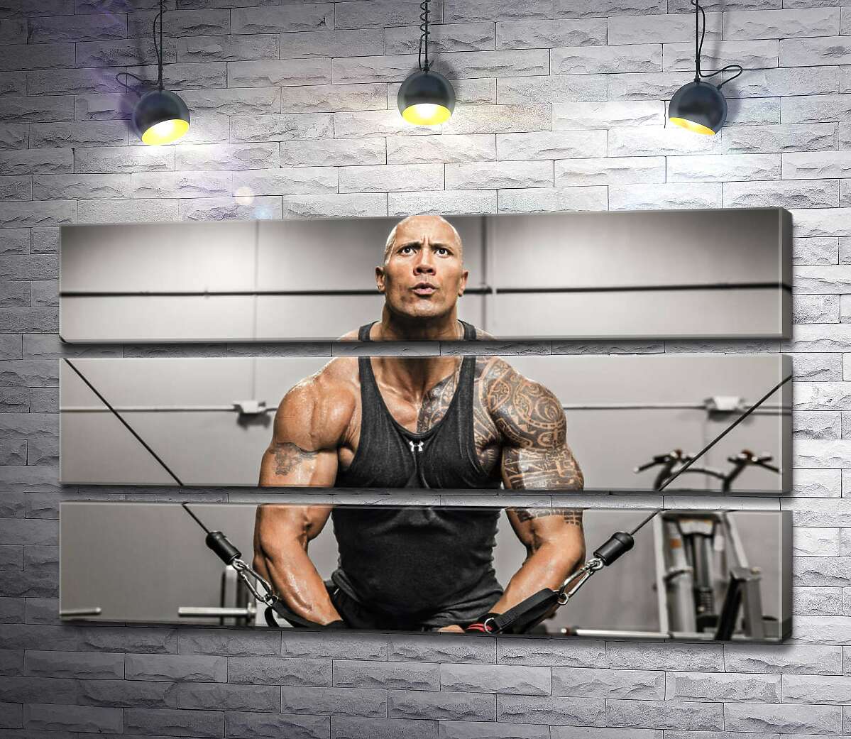 модульная картина Дуэйн Джонсон (Dwayne Johnson) тренирует мышцы рук в спортзале (Модуль №15)