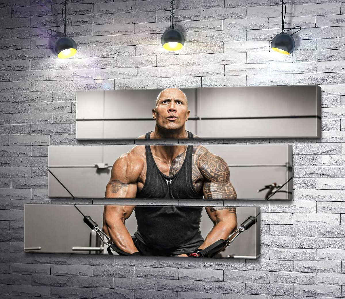 модульна картина Двейн Джонсон (Dwayne Johnson) тренує м'язи рук в спортзалі (Модуль №17)