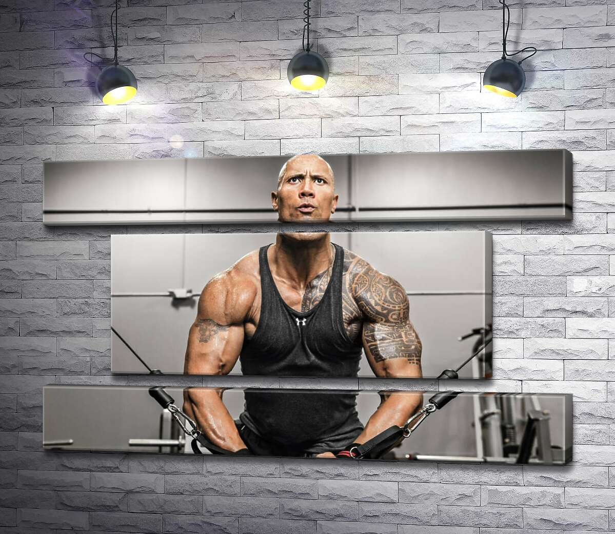 модульна картина Двейн Джонсон (Dwayne Johnson) тренує м'язи рук в спортзалі (Модуль №18)