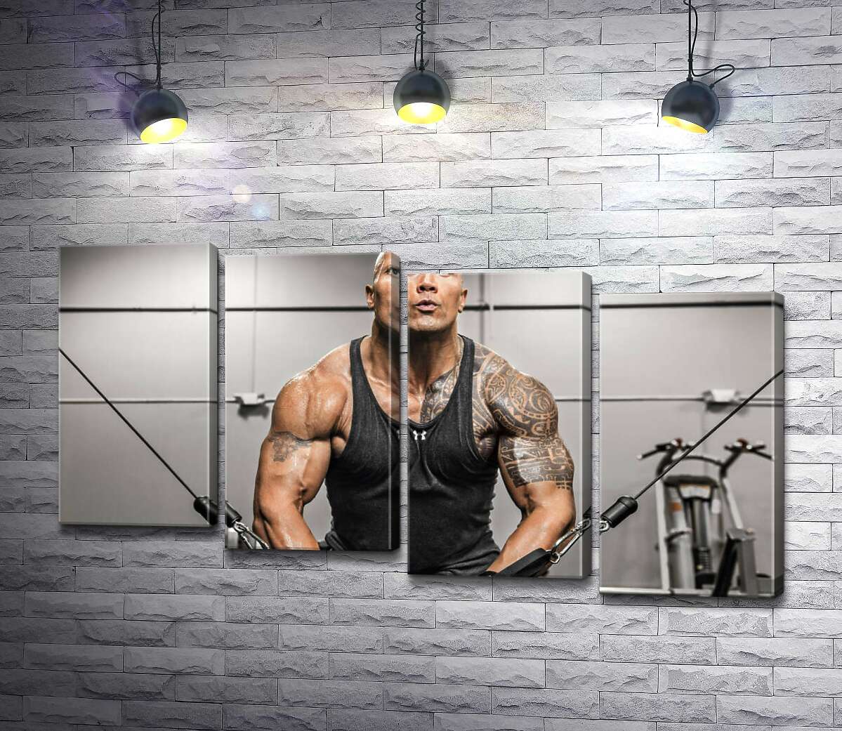 модульная картина Дуэйн Джонсон (Dwayne Johnson) тренирует мышцы рук в спортзале (Модуль №19)