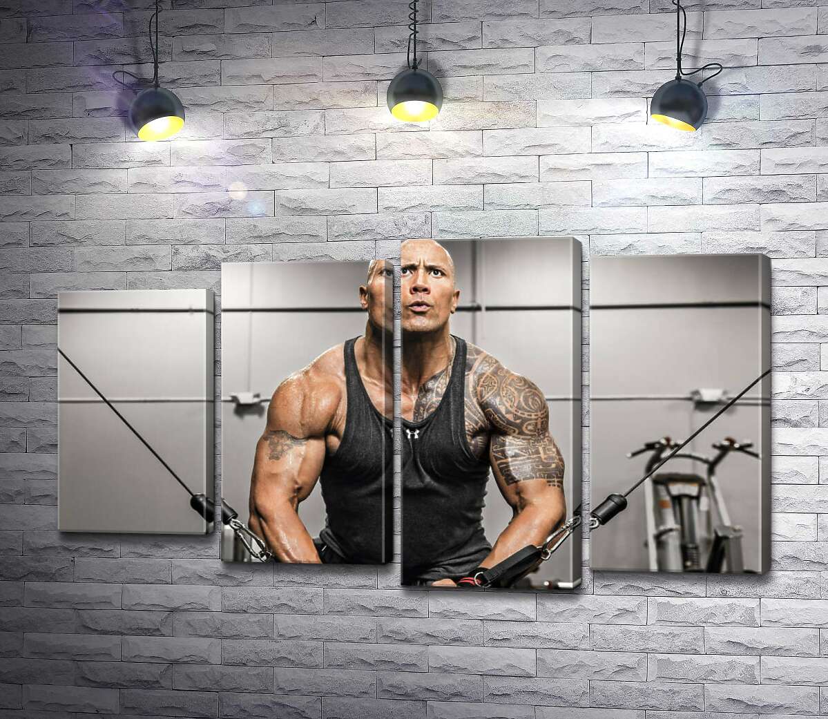модульна картина Двейн Джонсон (Dwayne Johnson) тренує м'язи рук в спортзалі (Модуль №3)