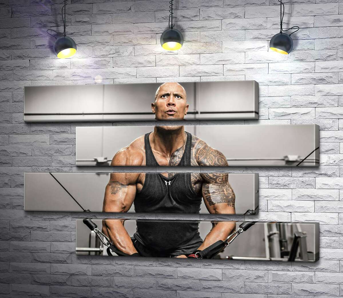 модульная картина Дуэйн Джонсон (Dwayne Johnson) тренирует мышцы рук в спортзале (Модуль №23)