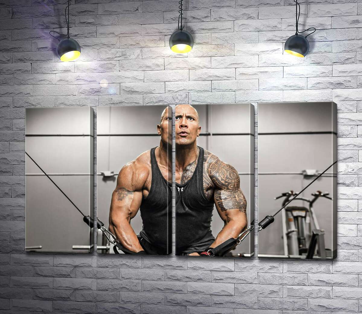 модульна картина Двейн Джонсон (Dwayne Johnson) тренує м'язи рук в спортзалі (Модуль №24)