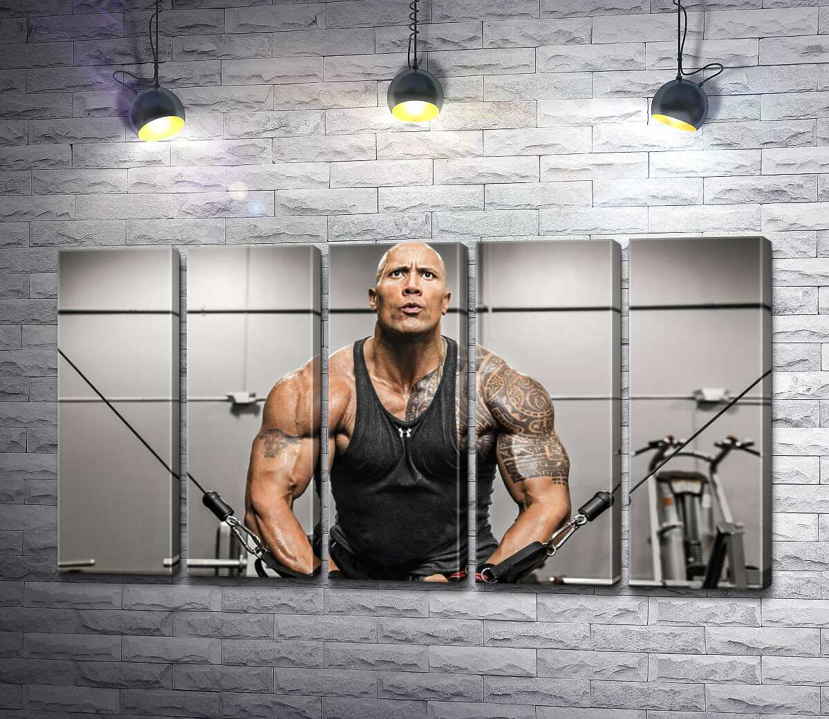 модульная картина Дуэйн Джонсон (Dwayne Johnson) тренирует мышцы рук в спортзале (Модуль №26)