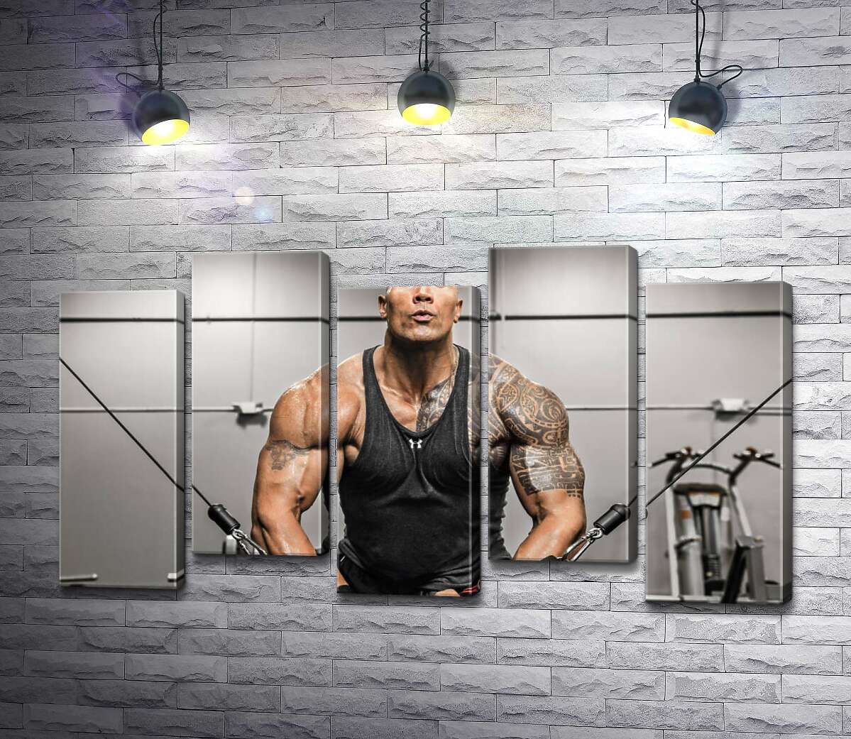 модульна картина Двейн Джонсон (Dwayne Johnson) тренує м'язи рук в спортзалі (Модуль №30)
