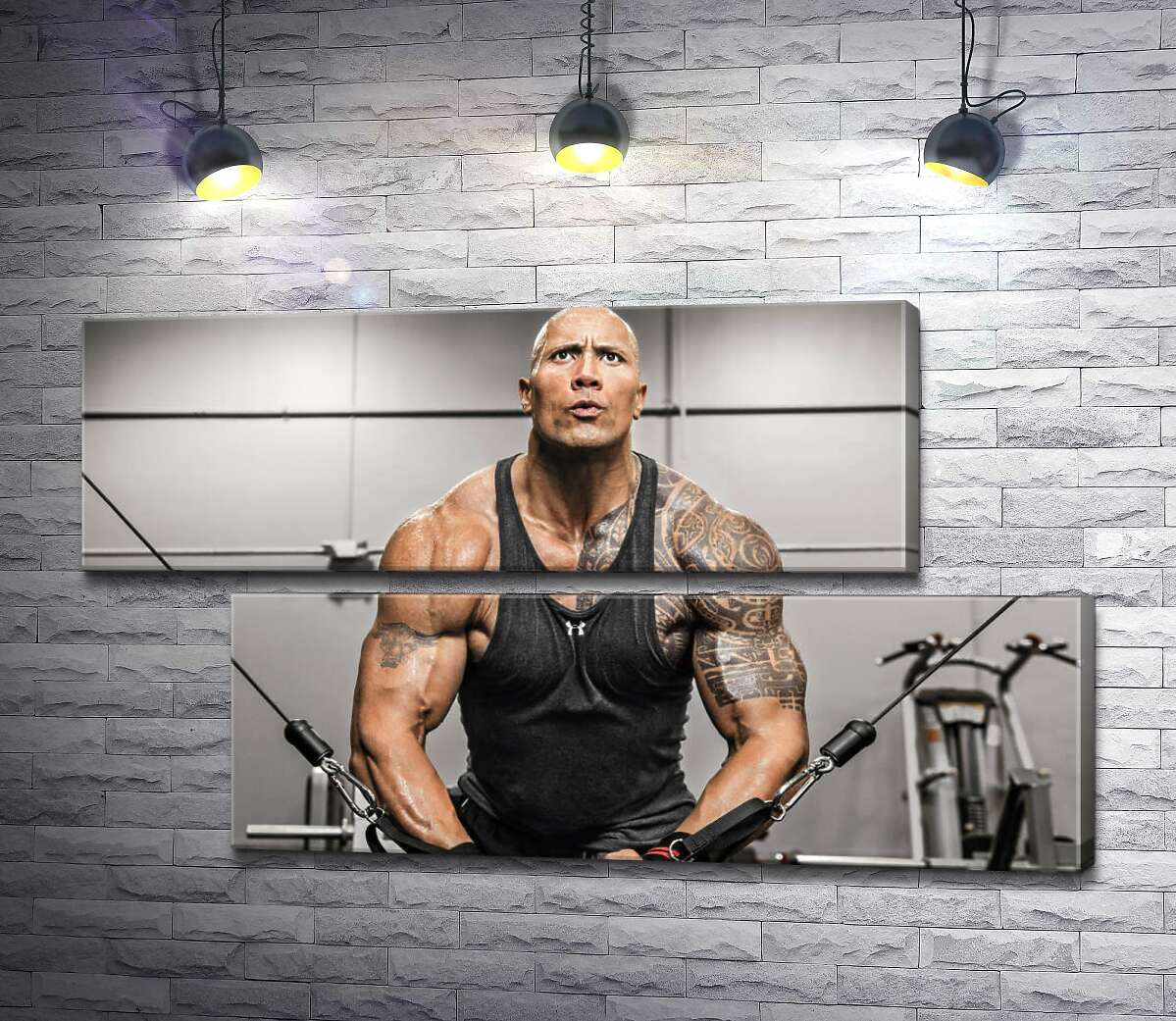 модульна картина Двейн Джонсон (Dwayne Johnson) тренує м'язи рук в спортзалі (Модуль №8)