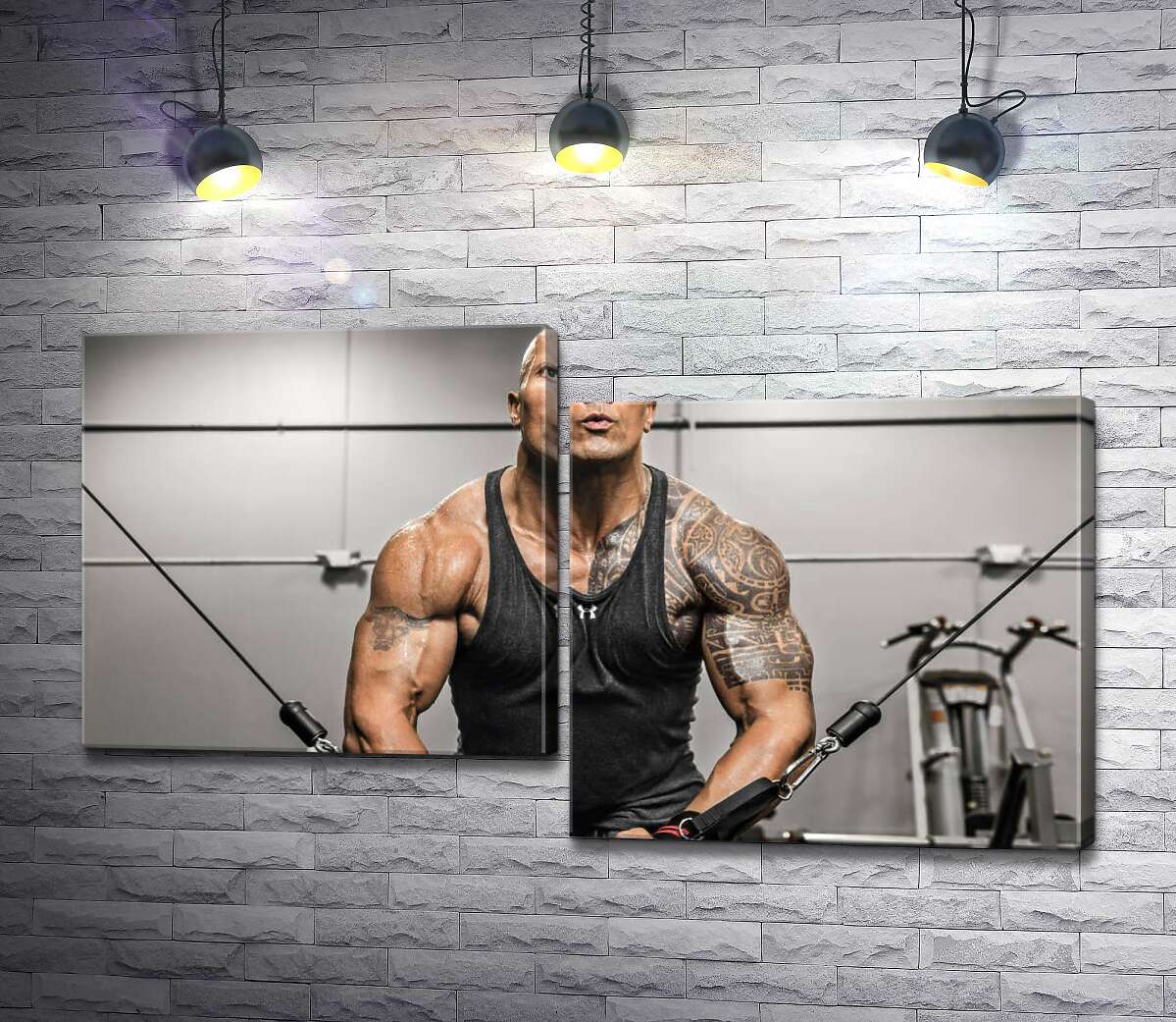 модульна картина Двейн Джонсон (Dwayne Johnson) тренує м'язи рук в спортзалі (Модуль №9)