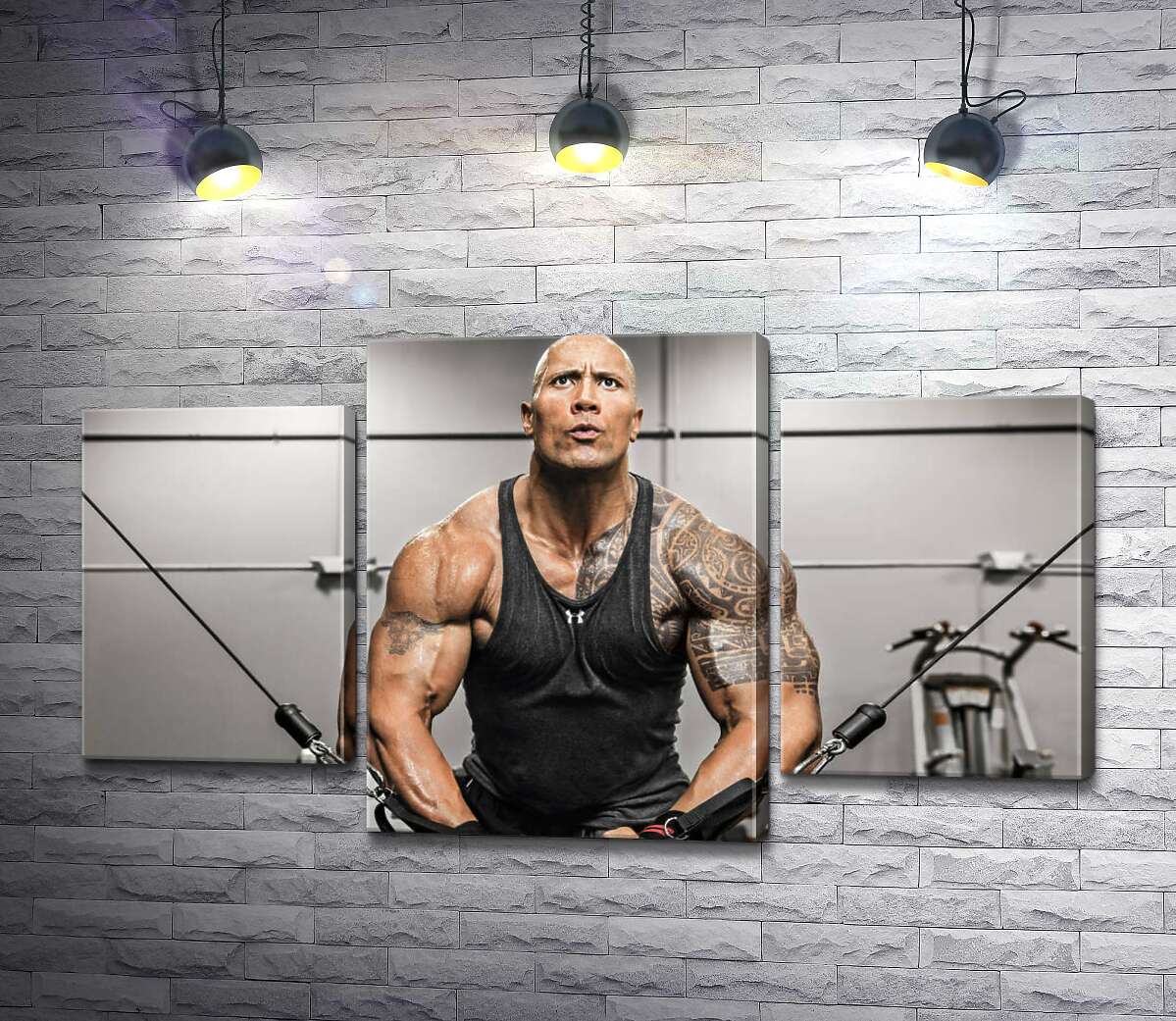 модульная картина Дуэйн Джонсон (Dwayne Johnson) тренирует мышцы рук в спортзале (Модуль №10)
