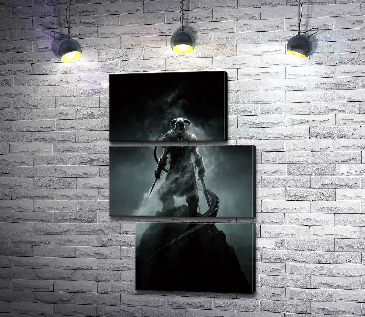 модульна картина Мечі в руках грізного вікінга на постері до гри "The Elder Scrolls V: Skyrim" (Модуль №16)
