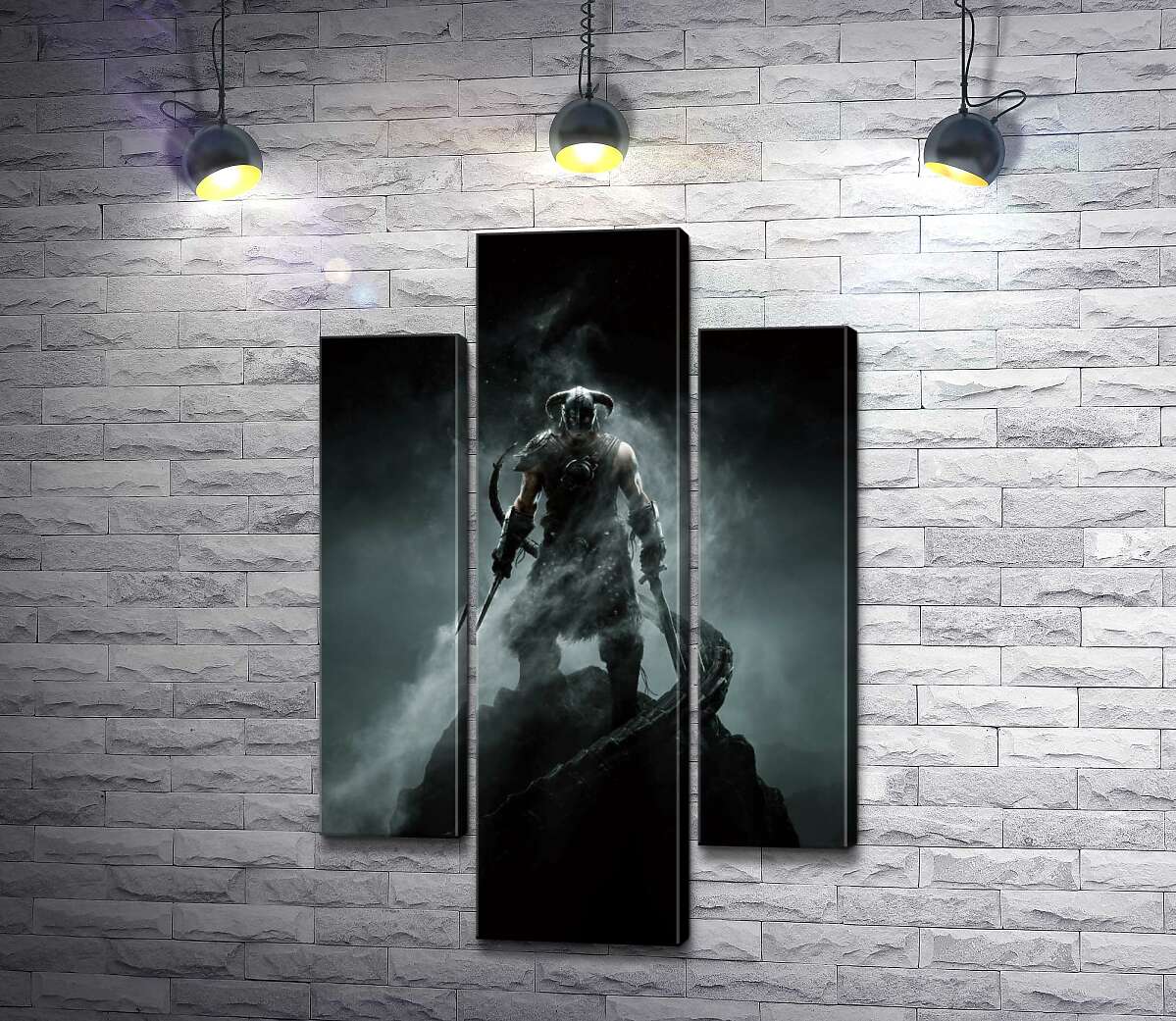 модульная картина Мечи в руках грозного викинга на постере к игре "The Elder Scrolls V: Skyrim" (Модуль №10)