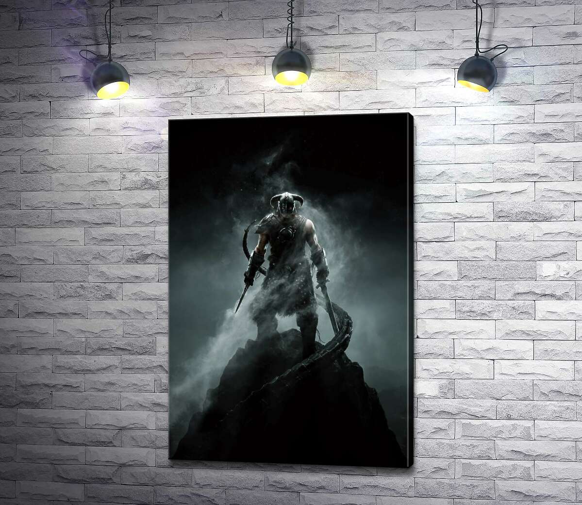 картина Мечі в руках грізного вікінга на постері до гри "The Elder Scrolls V: Skyrim"