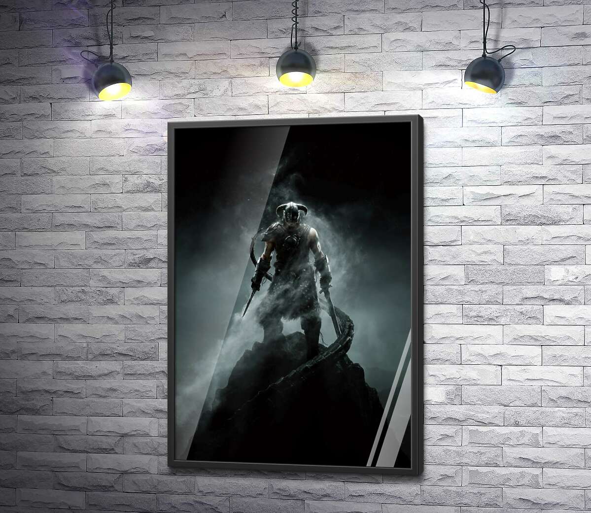 постер Мечи в руках грозного викинга на постере к игре "The Elder Scrolls V: Skyrim"