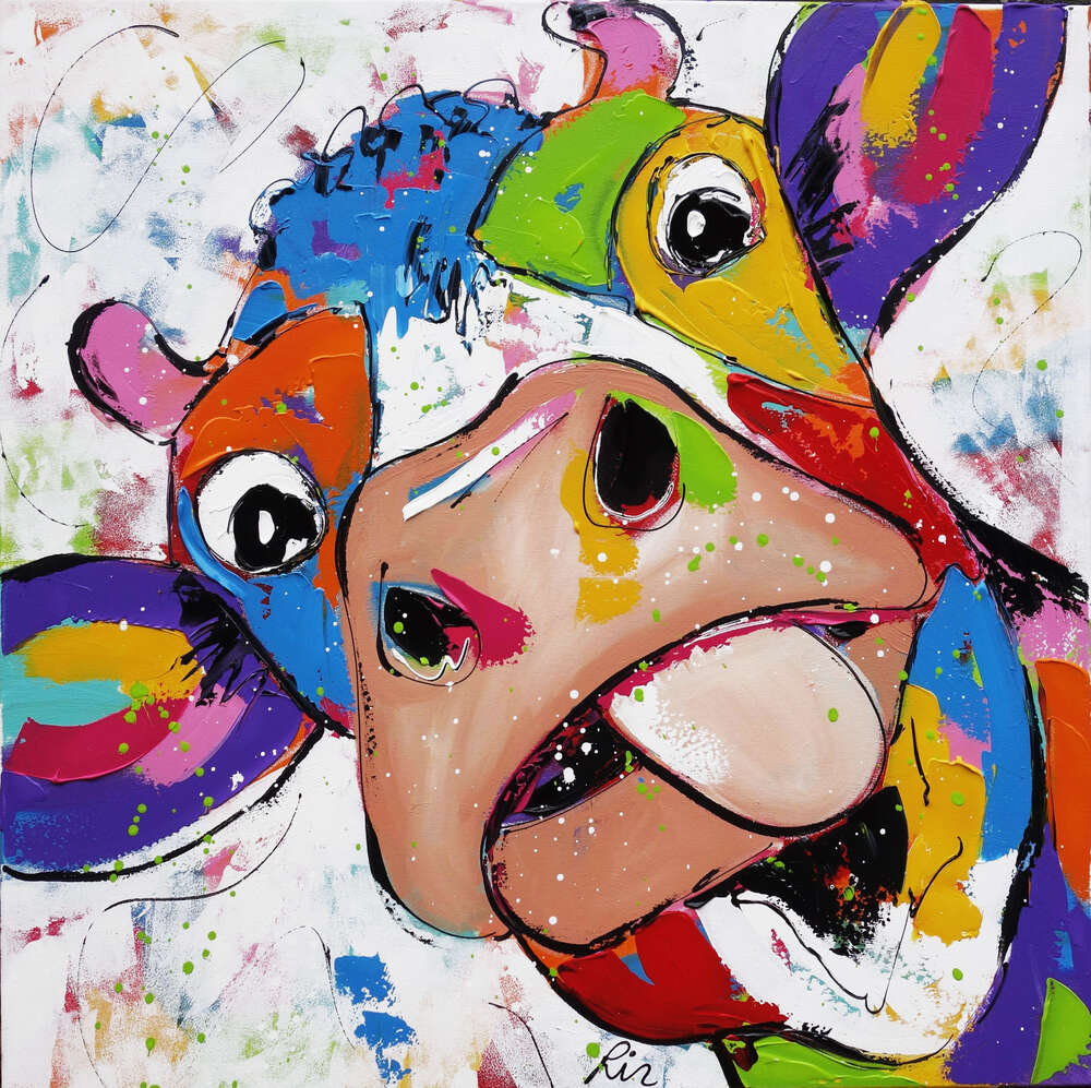 картина-постер Кольорова корова показує язик