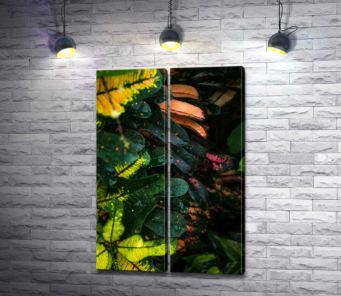 модульна картина Плямисте листя зеленого куща кодіеума