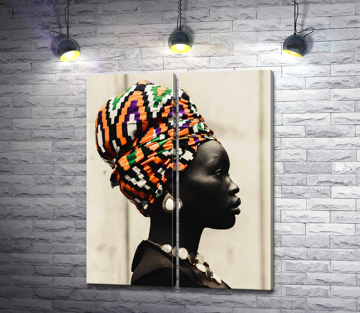 модульная картина Красочный узор на тюрбане африканки