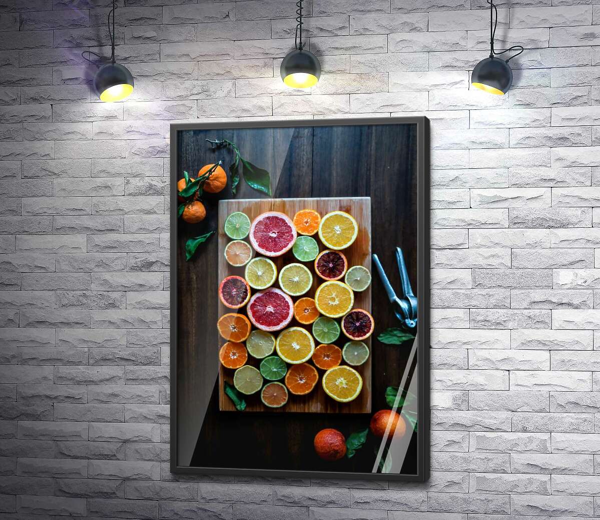 постер Скибки цитрусових у мозаїці кольорів та розмірів
