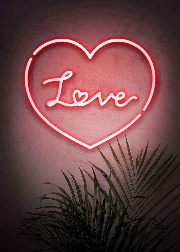 картина-постер Красный неон сердца с признанием в любви