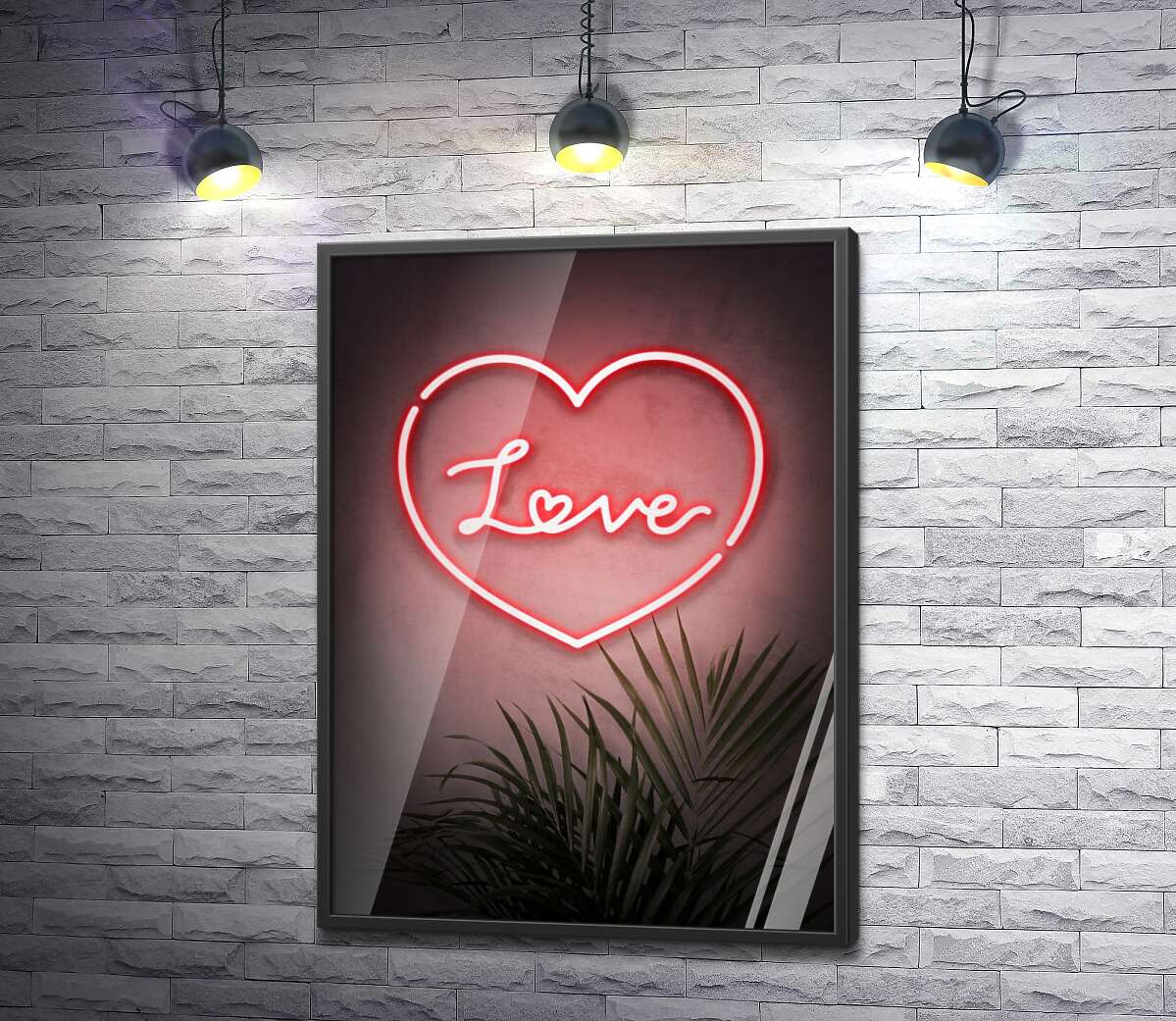 постер Красный неон сердца с признанием в любви