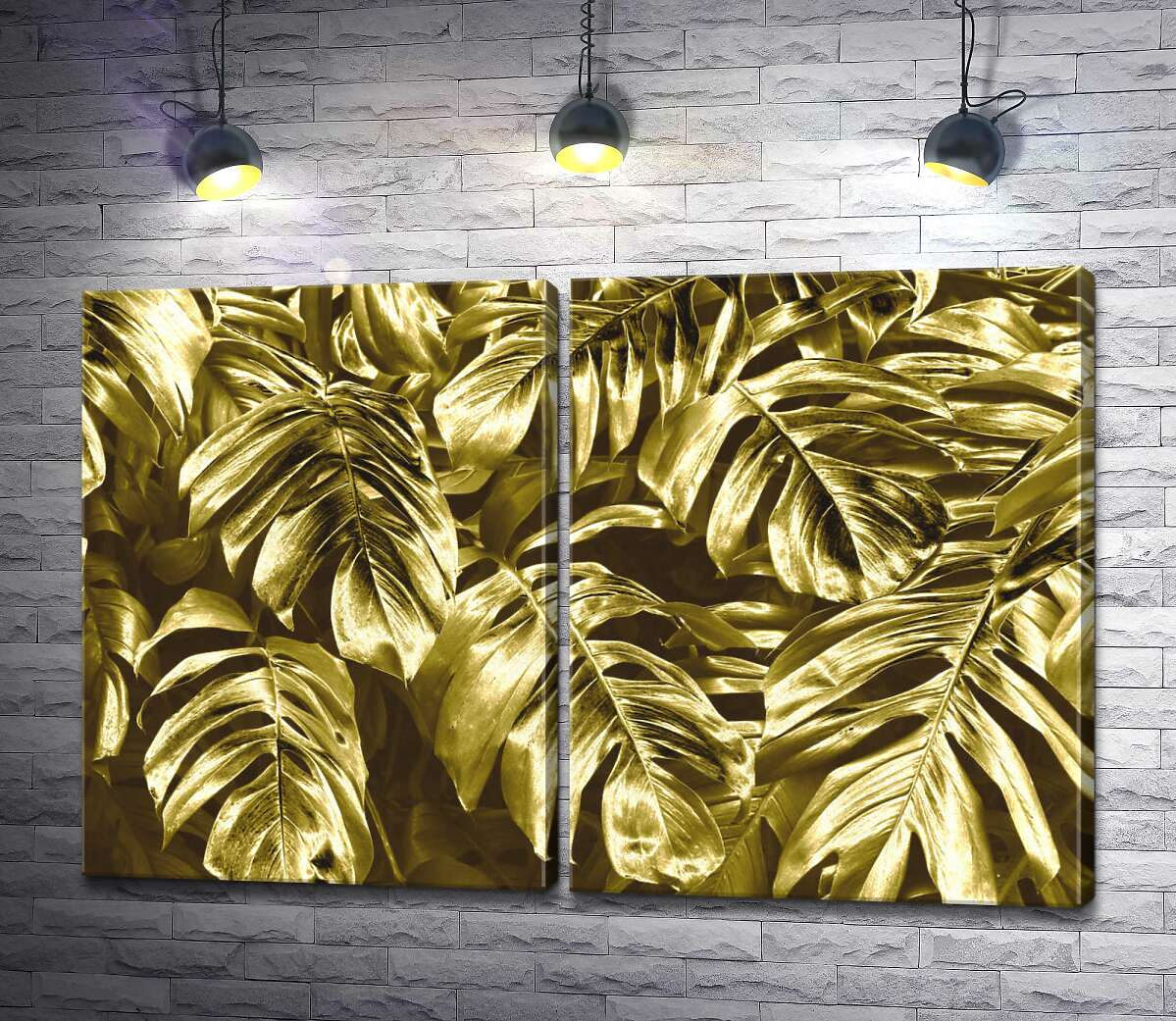 модульна картина Розкішне золото листків монстери