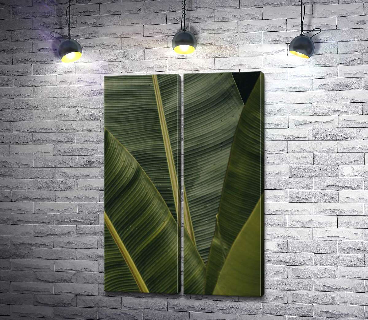 модульная картина Зеленый веер из тропических листьев