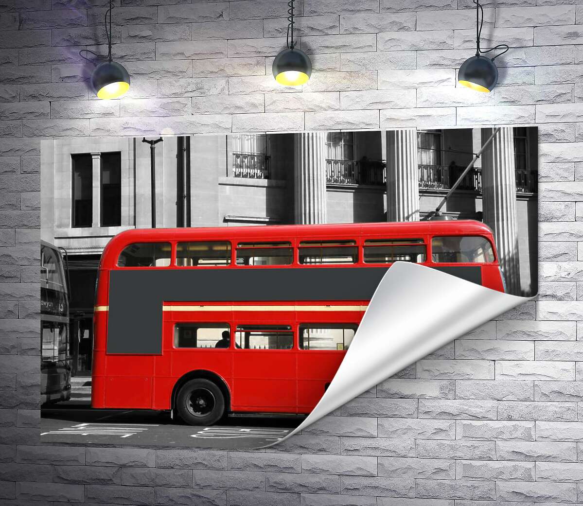 печать Лондонский двухэтажный автобус на стоянке