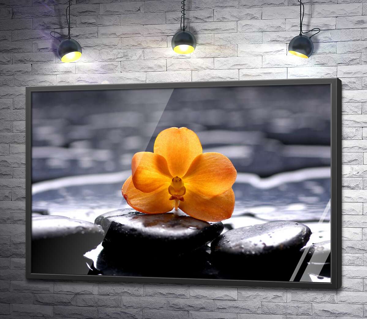 постер Желтый цветок орхидеи на СПА камнях
