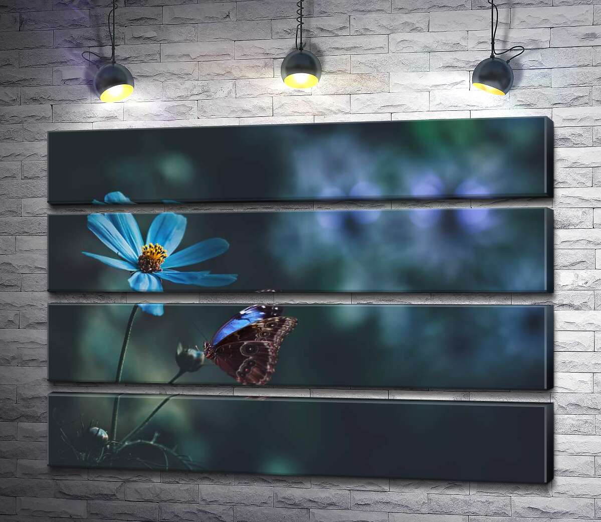 модульна картина Візерунковий метелик поруч із синьою польовою квіткою (Модуль №22)