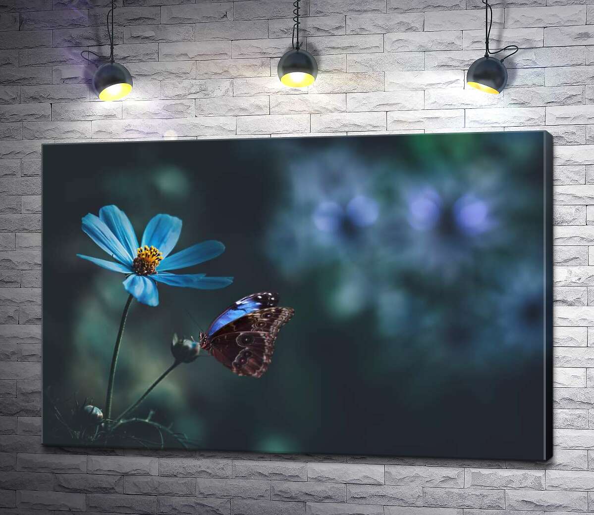 картина Візерунковий метелик поруч із синьою польовою квіткою