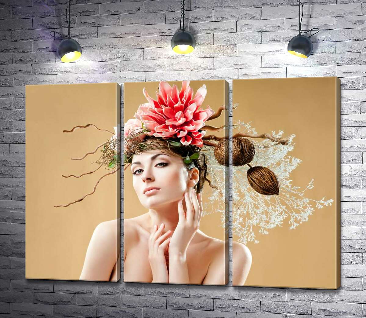модульная картина Бьюти портрет девушки с цветочным украшением на голове