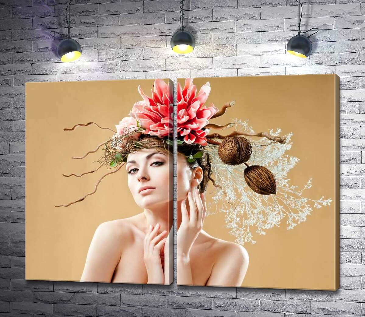 модульная картина Бьюти портрет девушки с цветочным украшением на голове