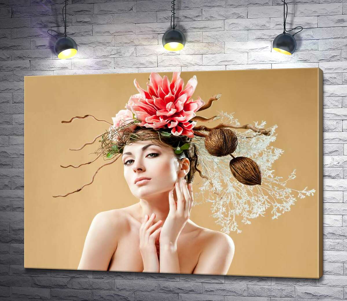 картина Бьюти портрет девушки с цветочным украшением на голове