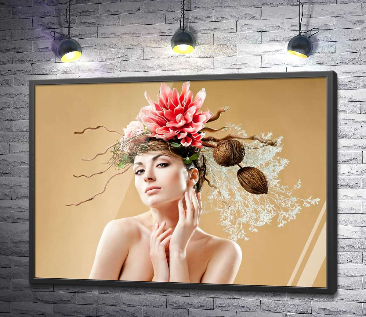 постер Бьюти портрет девушки с цветочным украшением на голове