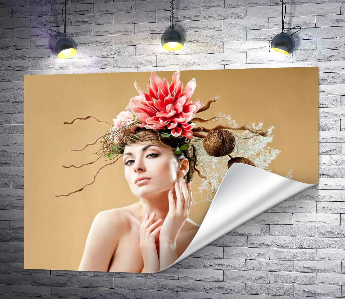 друк Бьюті портрет дівчини з квітковою прикрасою на голові