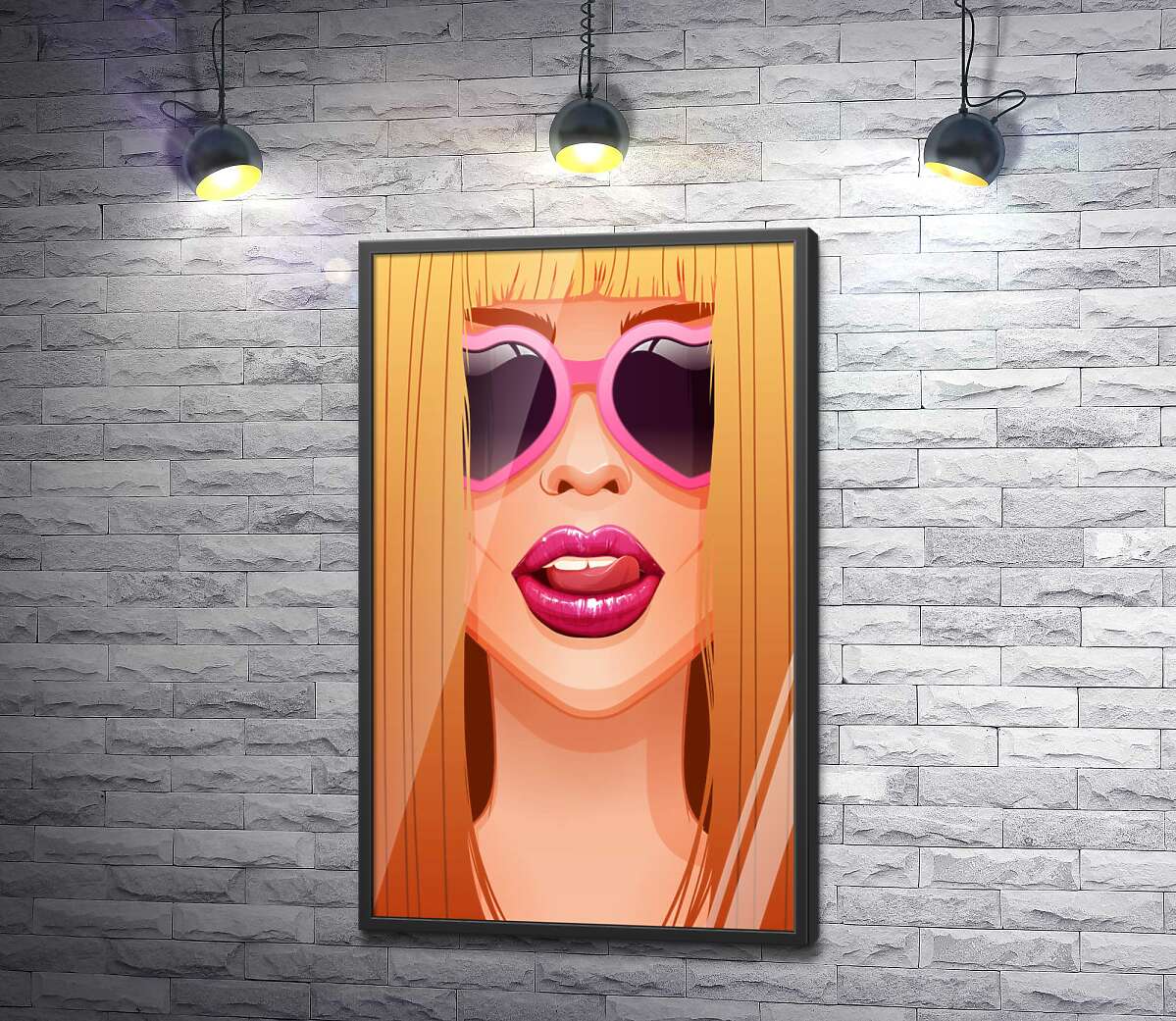 постер Молода гламурна дівчина в рожевих окулярах