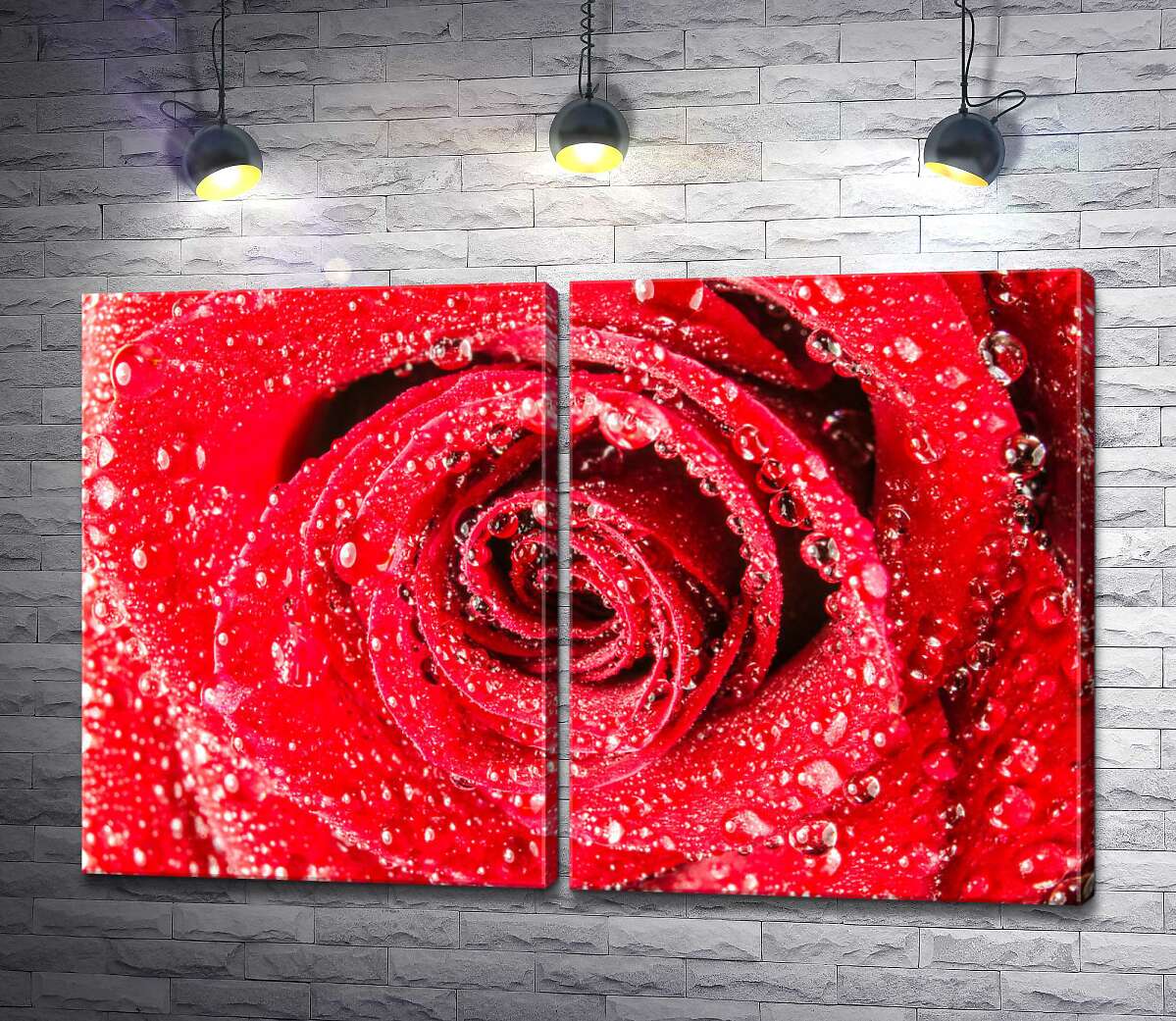 модульная картина Сочно-красный бутон розы с росой