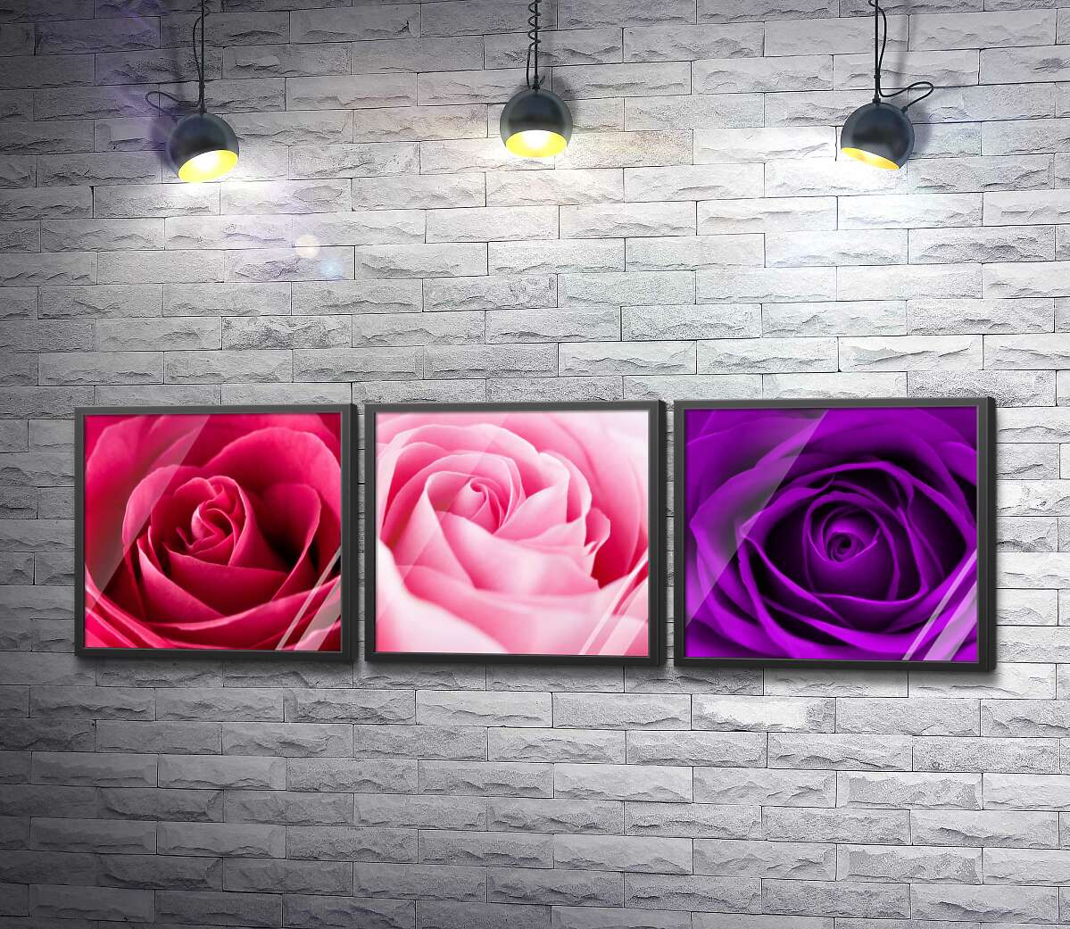 постер-колаж Три відтінки ніжних троянд