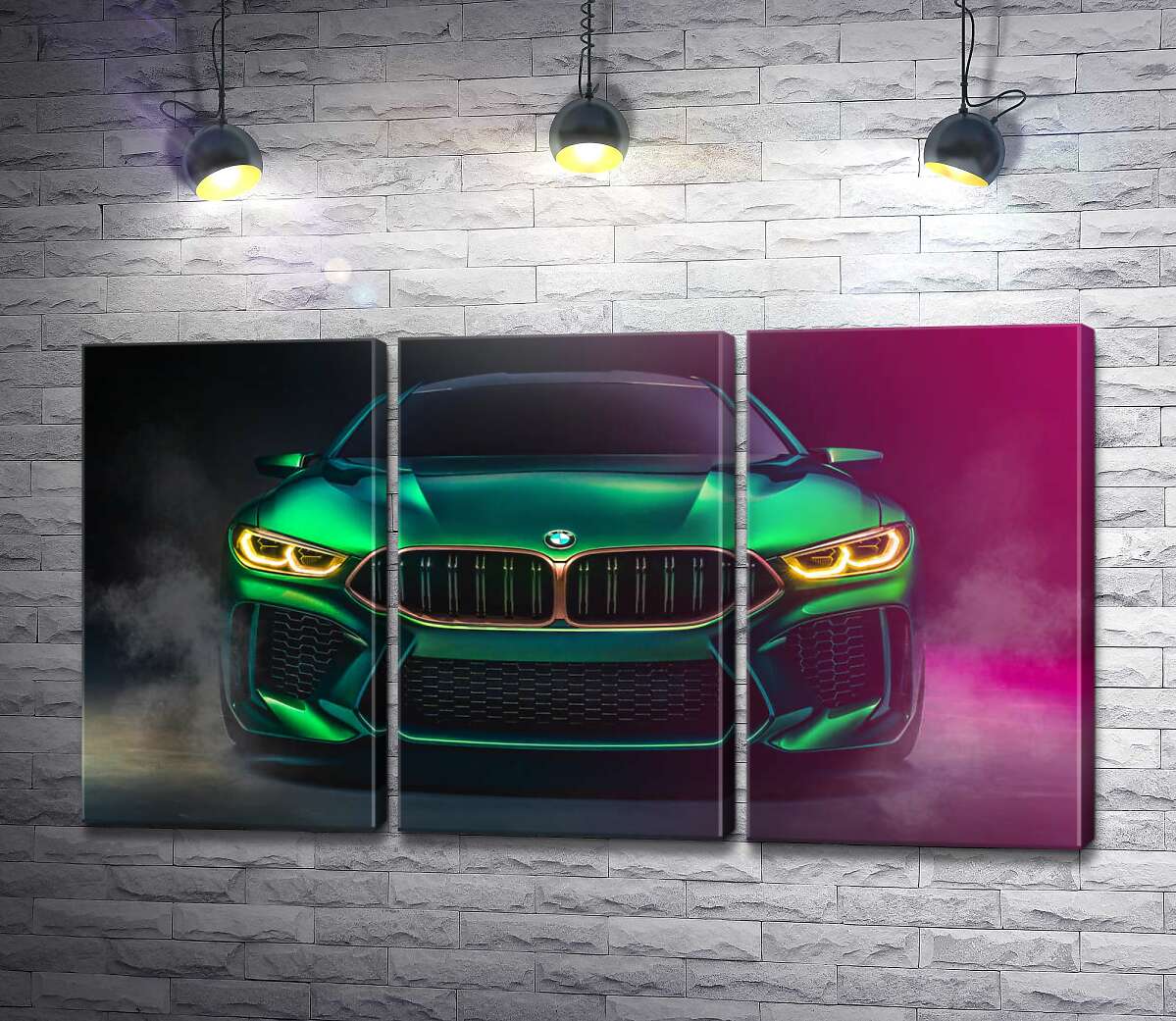 модульна картина Агресивна мордочка кислотно-зеленої BMW