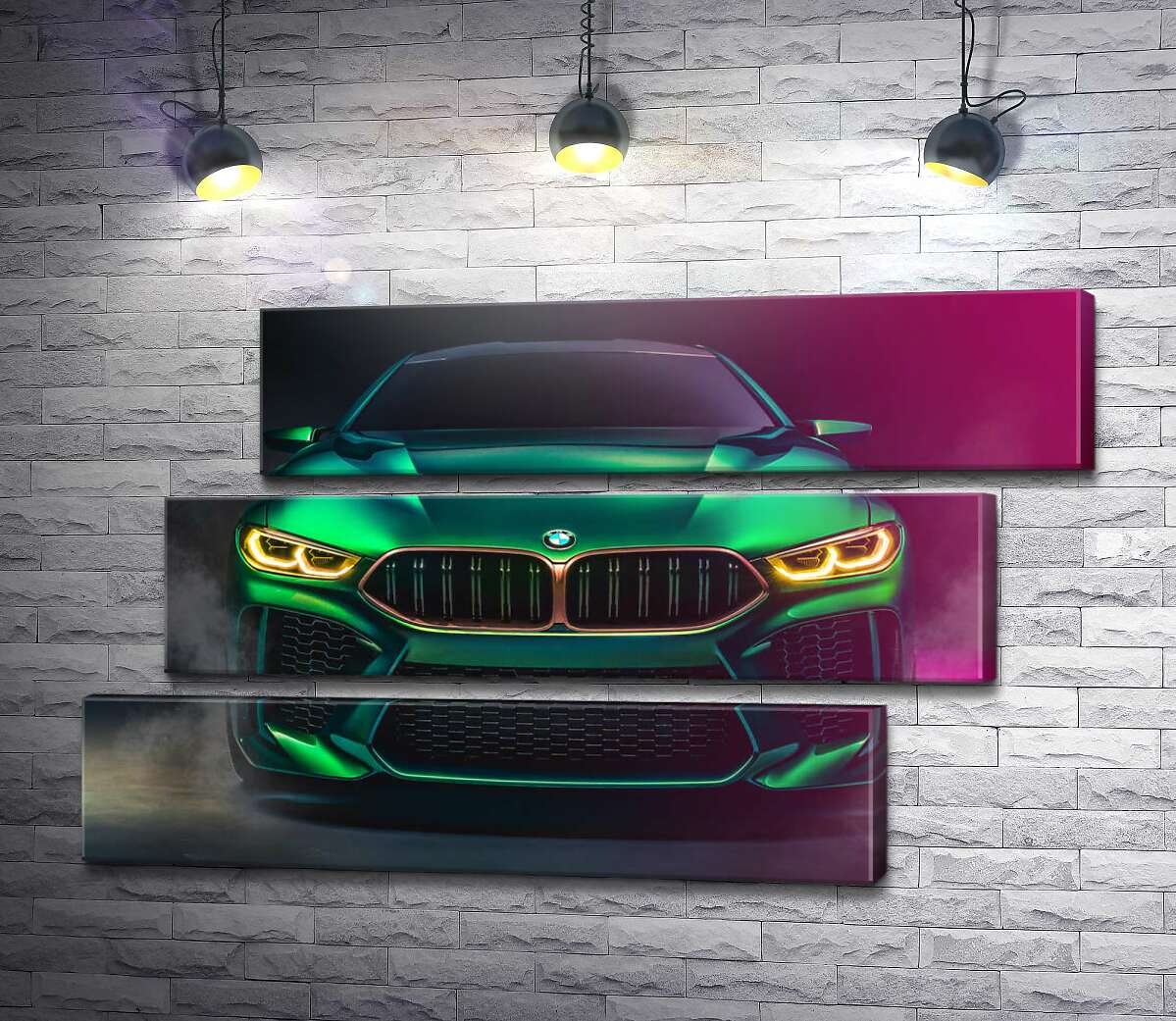 модульная картина Агрессивная мордашка кислотно-зеленой BMW (Модуль №17)