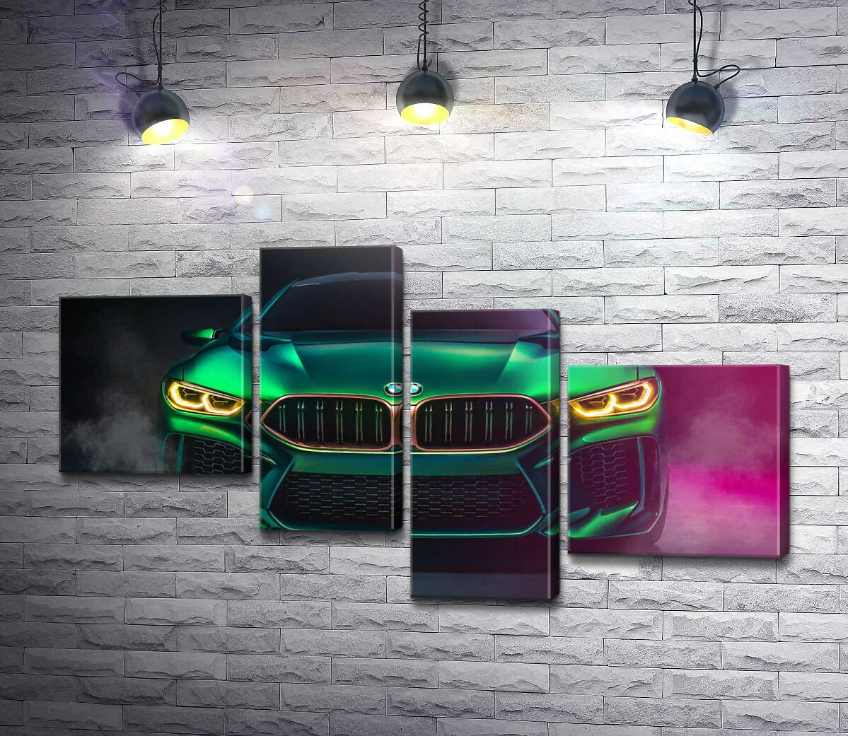 модульная картина Агрессивная мордашка кислотно-зеленой BMW (Модуль №21)