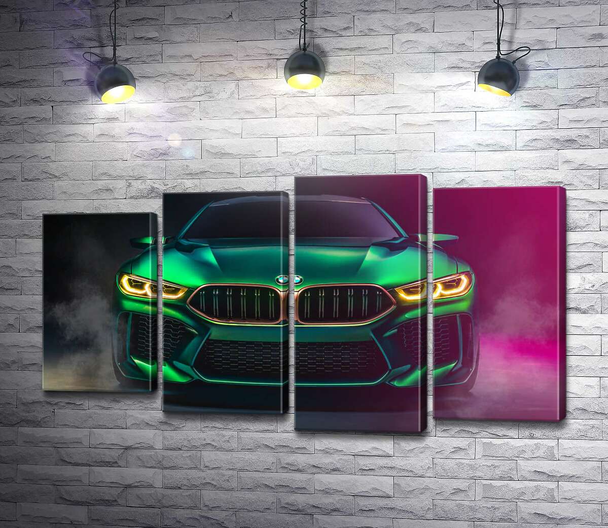 модульная картина Агрессивная мордашка кислотно-зеленой BMW (Модуль №3)