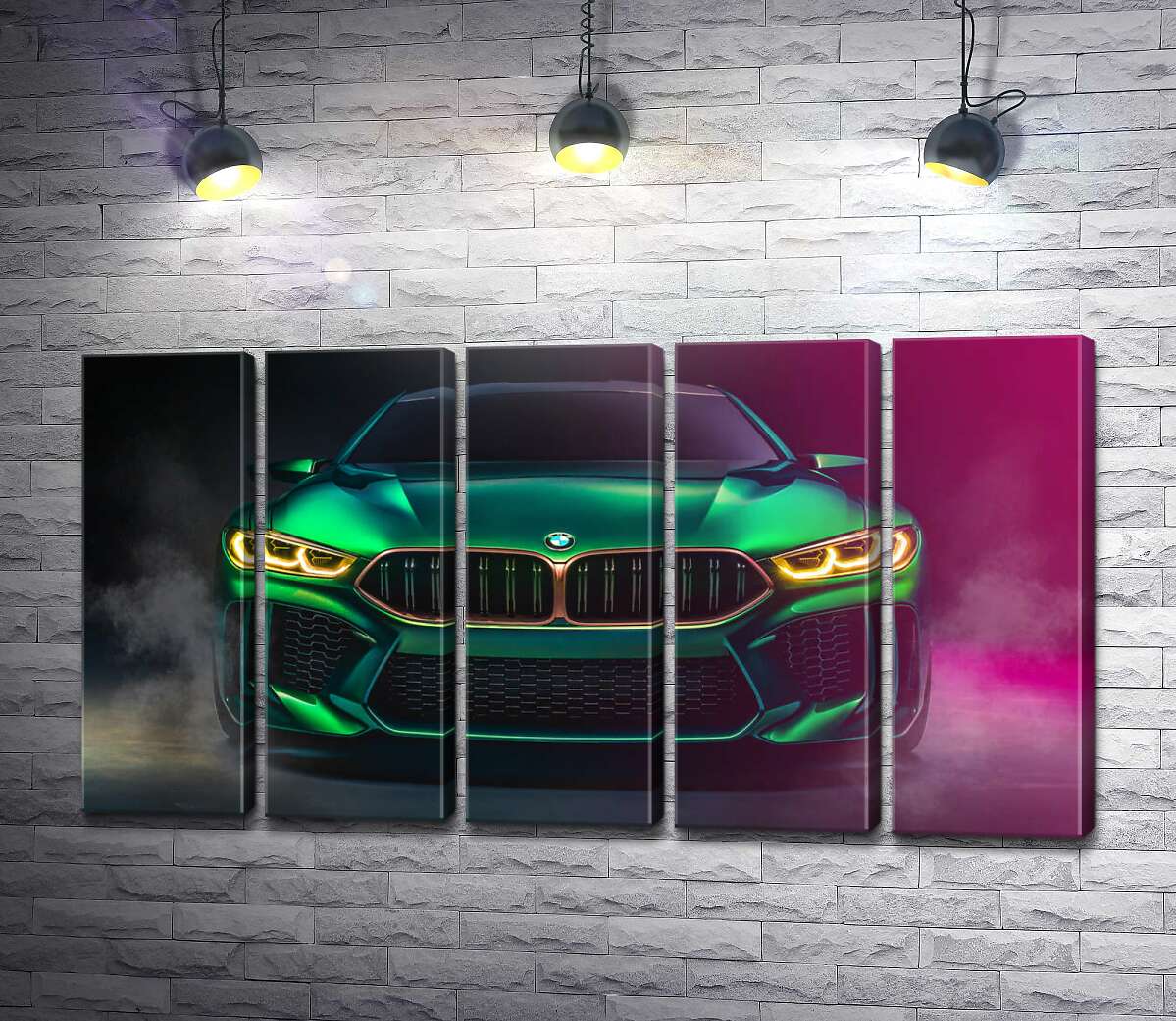 модульная картина Агрессивная мордашка кислотно-зеленой BMW (Модуль №26)