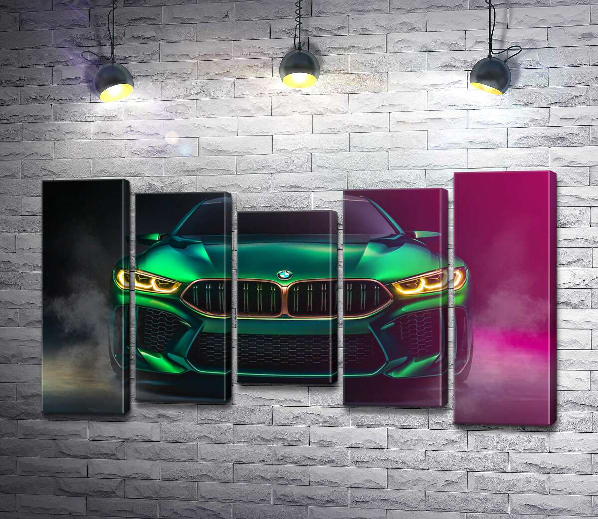 модульная картина Агрессивная мордашка кислотно-зеленой BMW (Модуль №27)