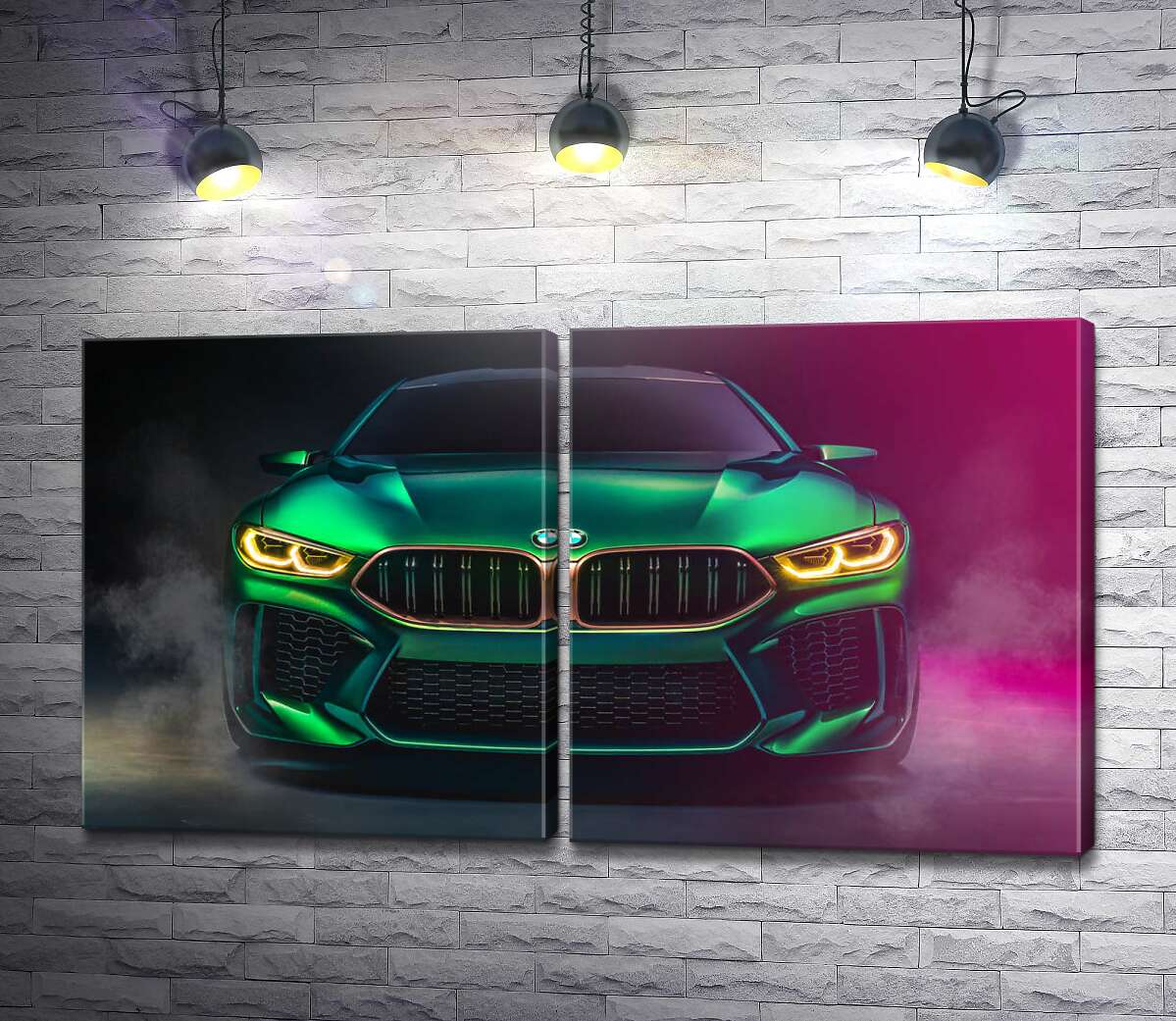 модульная картина Агрессивная мордашка кислотно-зеленой BMW