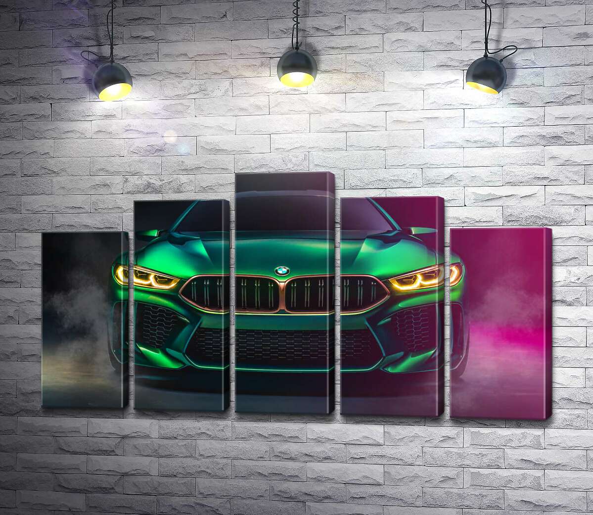 модульная картина Агрессивная мордашка кислотно-зеленой BMW (Модуль №29)
