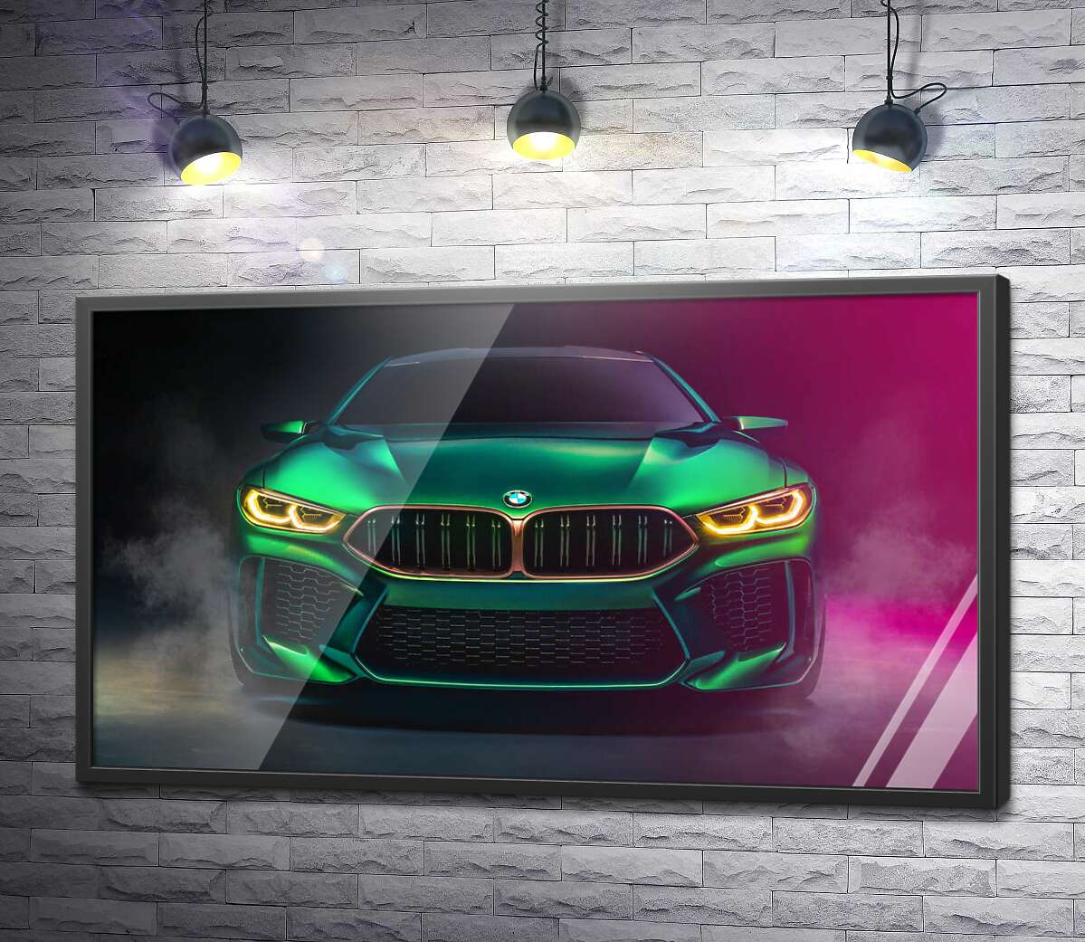 постер Агрессивная мордашка кислотно-зеленой BMW