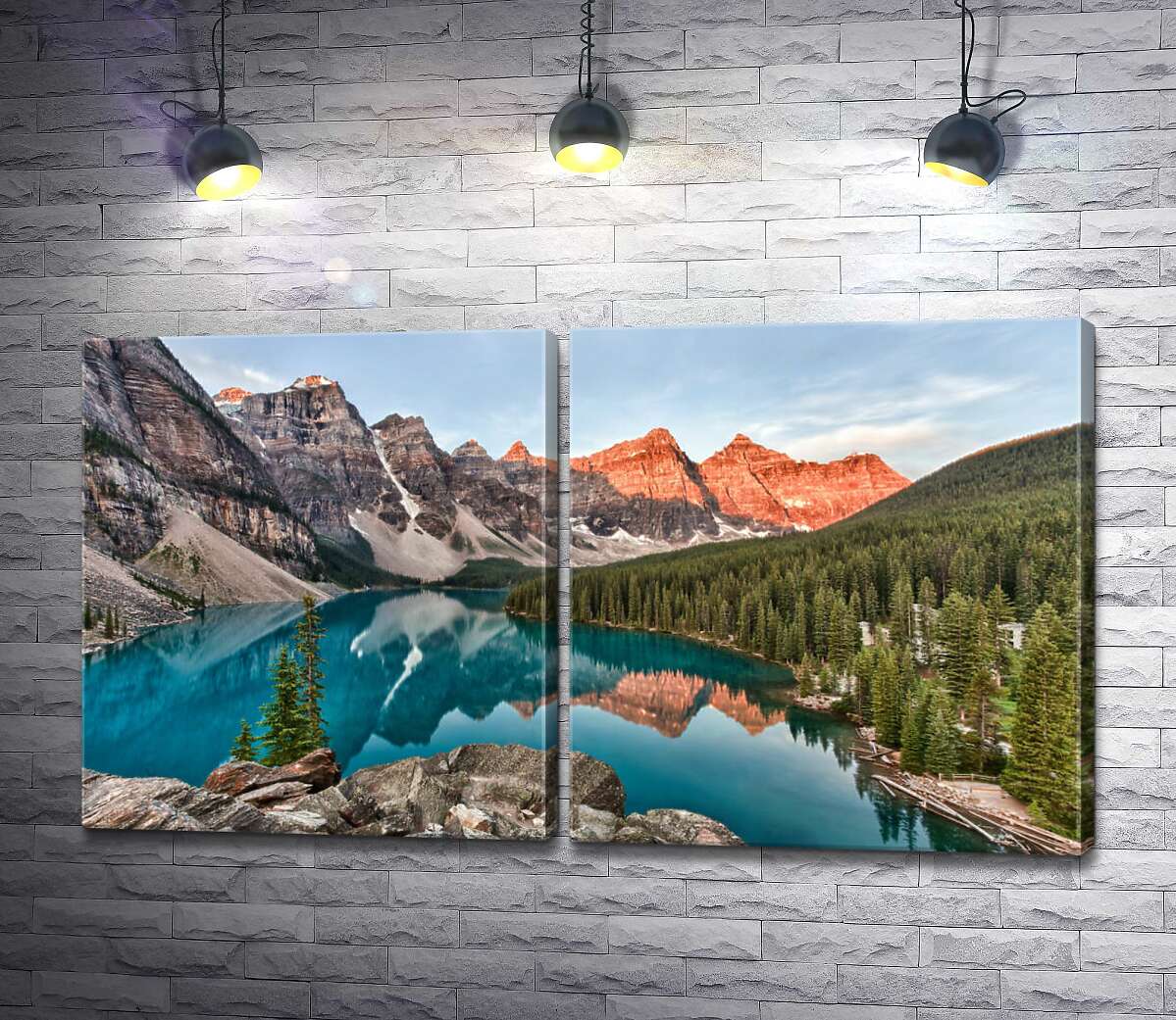 модульная картина Рассвет на озере Морейн в Канаде
