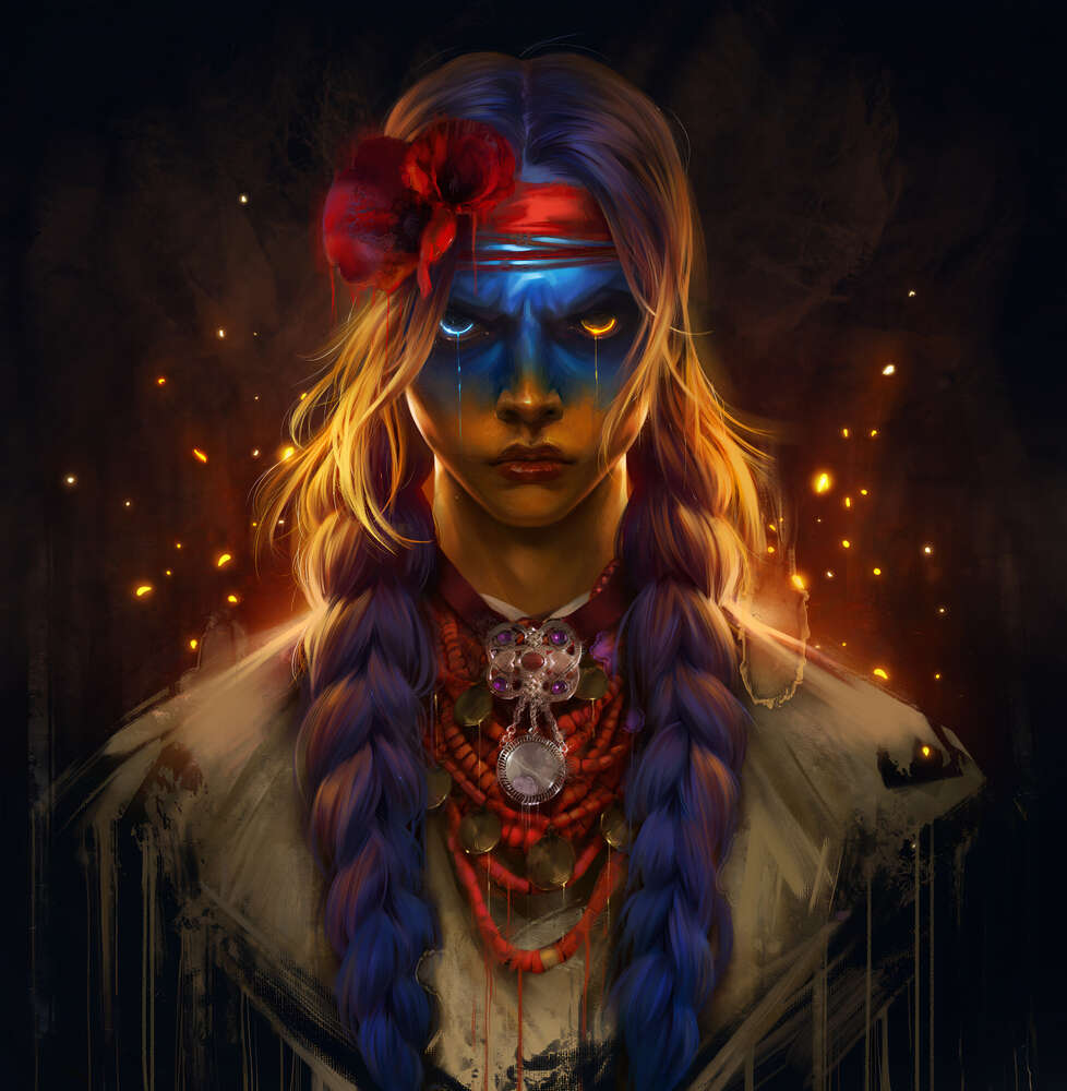 картина-постер Дівчина-Україна з палаючими очима