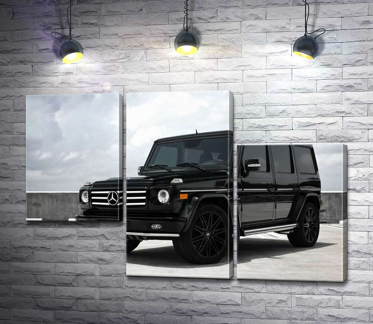 модульная картина Черный Mercedes Gelenvagen G55 AMG на бетонной дороге (Модуль №13)